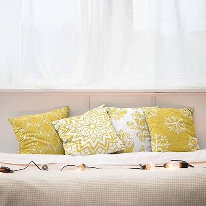 Ambesonne Retro Throw Pillow Cushion Case Pack of 4, Trellis Grid Medieval Floral Damask Mandala Flower Ornament in Modern Monochrome, Modern Accent Double-Sided Digital Printing, 20", Earth Yellow