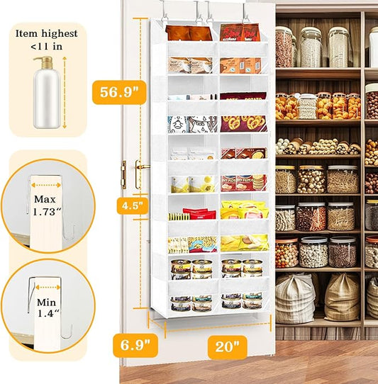 Over The Door Organizer 5 Tiers, Extra Large Behind Door Storage of 10 Compartments, 80 lbs Weight Capacity Hanging Storage Organizer with Clear Window Kids Toys, Shoes,Diapers, Room Storage, White