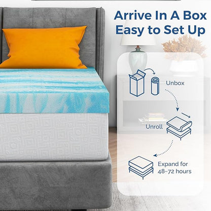 Mattress Topper Full, 4 Inch Gel Memory Foam Bed Topper for Full Size Bed, CertiPUR-US Certified, Blue