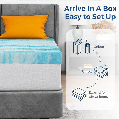 Mattress Topper Twin, 3 Inch Gel Memory Foam Bed Topper for Twin Size Bed, CertiPUR-US Certified, Blue