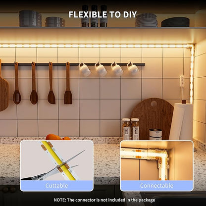 PAUTIX COB LED Strip with Motion Sensor,5V USB LED Tape Light 2700K Warm White,9.84ft Super Bright,Dimmable Motion Activated LED Strip Light for Bedroom,Cabinets,Kitchen,Stair,Closet Lighting Projects