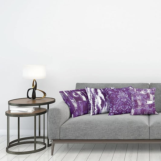 Ambesonne Vintage Throw Pillow Cushion Case Pack of 4, Abstract Grunge Effect Brushstrokes and Waving Striping Stains Paisley Drops, Modern Accent Double-Sided Digital Printing, 20", Ceil Blue Purple