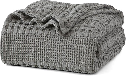 PHF 100% Cotton Waffle Weave Blanket King Size for Bed, Soft Lightweight & Breathable, All-Season Comfort, Luxury Aesthetic Woven Bedding for Home Decor, 108"x90", Dark Grey