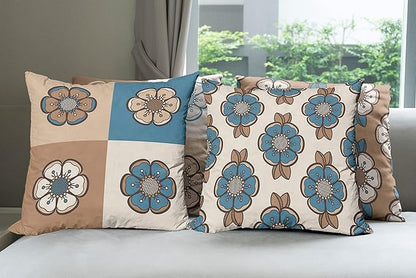 Ambesonne Retro Throw Pillow Cushion Case Pack of 4, Nostalgic Flower Petals Spring Vibes on Earthy Colors Mosaic Tile Themed, Modern Accent Double-Sided Digital Printing, 24", Sea Blue Umber and Tan