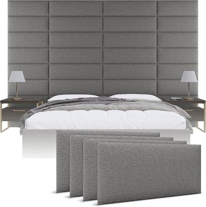 Vänt Upholstered Wall Panels - King/Cal King Size Wall Mounted Headboards - Boucle Grey - Twin/King - Set of 4 Panels (Each Individual Panel 39"x11.5")