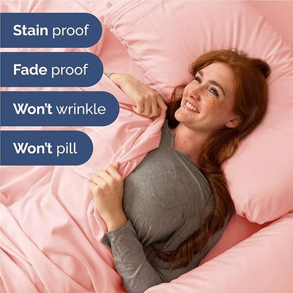Full Size 4 Piece Sheet Set - Comfy Breathable & Cooling Bed Sheets Set - Hotel Luxury Bedding for Women, Men, Kids, Teens, Boys & Girls - Deep Pockets, Ultra-Soft, Wrinkle Free - Oeko-Tex - Baby Pink
