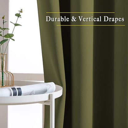 NICETOWN Blackout Curtains for Living Room - Functional Blackout Curtains/Panels for Bedroom, Window Decoration, Privacy Assured (Set of 2, 52 x 95 inches in Olive Green)