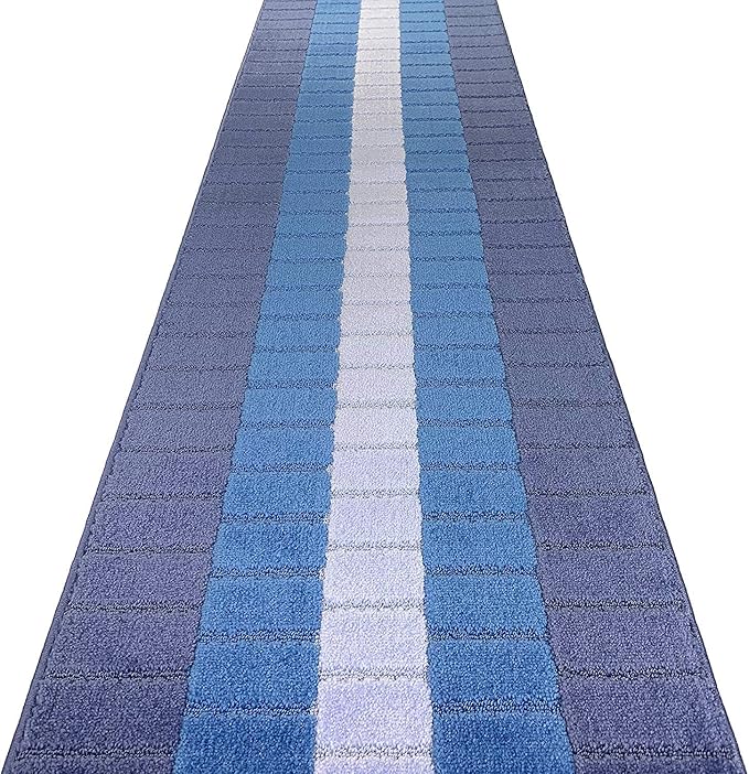 Custom Size Coastal Nautical Style Runner Rug Carpet for Hallway Entryway, Slip Resistant Latex Rubber Backed, 31 inch Wide X Customized Length, Squares Blue, 31 inch X 28 feet