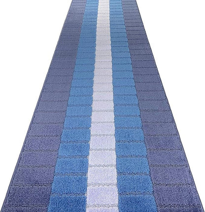 Custom Size Coastal Nautical Style Runner Rug Carpet for Hallway Entryway, Slip Resistant Latex Rubber Backed, 31 inch Wide X Customized Length, Squares Blue, 31 inch X 34 feet