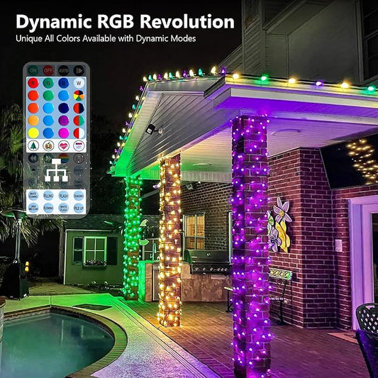 Brizled Color Changing Christmas Lights, 33ft 100 LED RGB Light String with Remote, Dimmable Mini Light String, USB Indoor Decorative Lighting Party Xmas Tree Wreath Year-Round Holiday