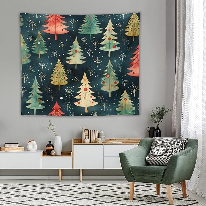 MaSiledy Tapastry's Wall Hanging Vintage Christmas Tree Watercolor Tapestry Merry Christmas Winter Xmas Bedroom Tapestries Wall Hanging for Bedroom 50"x60" Xmas Wall Hanging Polyester Tapestries