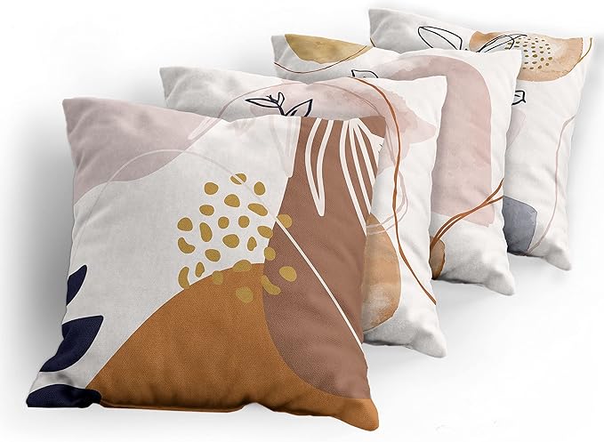 Ambesonne Minimal Throw Pillow Cushion Case Pack of 4, Modern Line Art Plants Leaves Branches with Abstract Watercolor Details, Modern Accent Double-Sided Digital Printing, 16", Rose Umber and Indigo