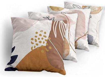 Ambesonne Minimal Throw Pillow Cushion Case Pack of 4, Modern Line Art Plants Leaves Branches with Abstract Watercolor Details, Modern Accent Double-Sided Digital Printing, 18", Rose Umber and Indigo