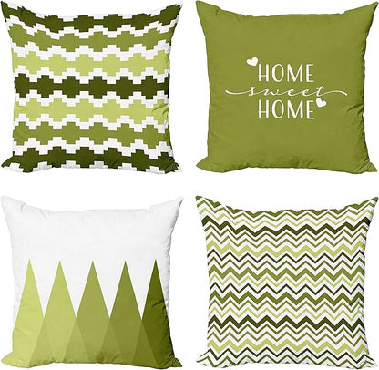 Ambesonne Modern Throw Pillow Cushion Case Pack of 4, Geometric Style Pattern of Triangles Zigzags Love Home Phrase Design, Modern Accent Double-Sided Digital Printing, 24", Olive Green and White