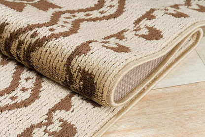 Custom Length Cut to Size Tribal Ethnic Southwestern Inspired Hallway Runner Rug, Non Slip Rubber Backed, 31 inch Wide X Customized Length, Aztec Beige, 31 inch X 9 feet
