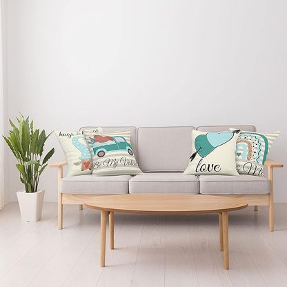 Ambesonne Romantic Throw Pillow Cushion Case Pack of 4, Love Hearts Arrow You and Me Be My Valentine Hugs Kisses Lettering, Modern Accent Double-Sided Digital Printing, 16", Teal Ivory Pale Eggshell