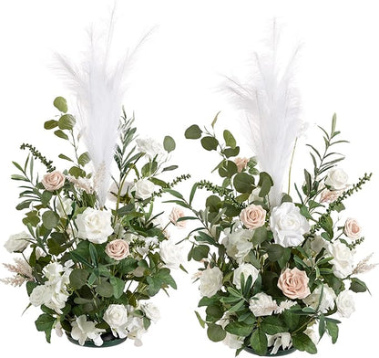 Ling's Moment 41" Tall Free Standing Artificial Flowers Arrangements 2 pcs, Wedding Arch Altar Stage Decorations White Sage for Spring Ceremony Reception Rose Fake Floral Party Outdoor Garden Decor