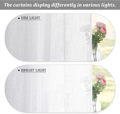 RYB HOME Short Sheer Curtains - Linen Textured Small Window Curtains Semi Sheer Drapes Privacy Breathable Drapery Filter Sunlight for Kitchen, Nursery, RV, W 52" x L 45", 2 Panels, White
