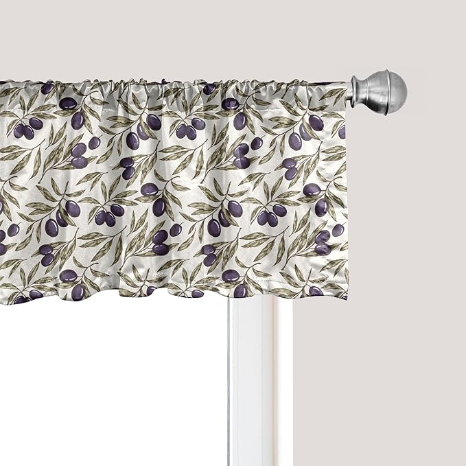 Ambesonne Olive Window Valance Pack of 2, Digitally Generated Hand Drawn Style Botanical Blossoms, Rod Pocket Curtain Valances for Kitchen Bedroom, 54" X 12", Quartz Taupe
