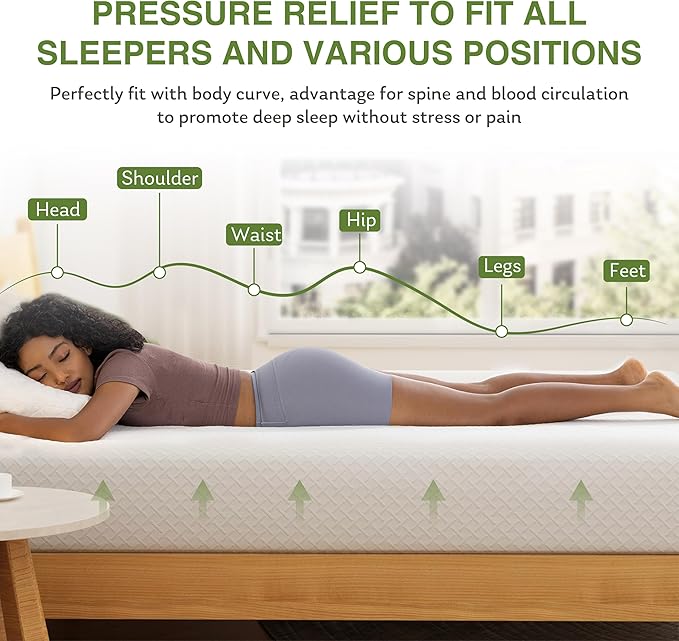 EGOHOME King Size Memory Foam Mattress, 8 Inch Bed Mattress in a Box with Cooling Green Tea Gel, Relieve Pressure with Medium Support, CertiPUR-US Certified, 80''L x 76''W, White