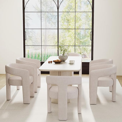 Modern Barrel Dining Chairs Set of 2, Linen Upholstered Accent Side Chair with Arms Comfy Makeup Vanity Chairs, Dining Living Room Kitchen Chairs, Beige