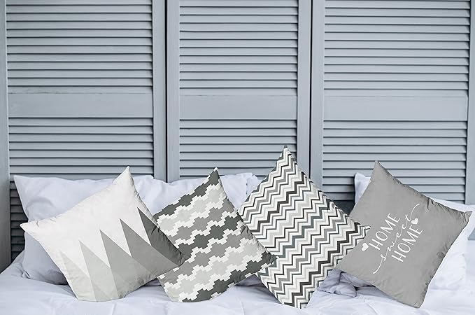 Ambesonne Modern Throw Pillow Cushion Case Pack of 4, Geometric Style Pattern of Triangles Zigzags Love Home Phrase Print, Modern Accent Double-Sided Digital Printing, 20", Pale Grey White and Dimgray
