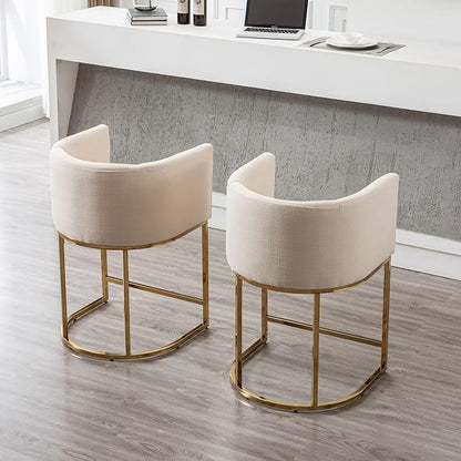 Modern Counter Height Linen Upholstered Bar Stools Set of 4, 24" Kitchen Counter Island Stools Bar Chairs with Gold Metal Frame for Kitchen Island, Cream