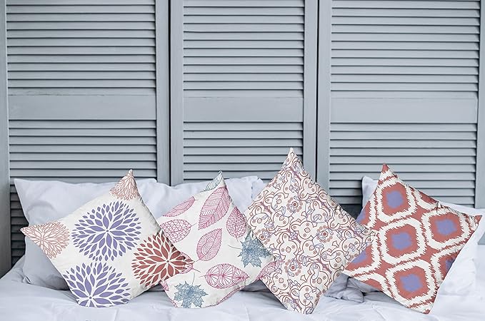 Ambesonne Vintage Throw Pillow Cushion Case Pack of 4, Bohemian Ornamental Leaves Dahlia Pattern Geometric Art Curlicue Motif, Modern Accent Double-Sided Digital Printing, 24", Lavender Pale Maroon
