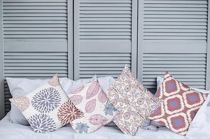 Ambesonne Vintage Throw Pillow Cushion Case Pack of 4, Bohemian Ornamental Leaves Dahlia Pattern Geometric Art Curlicue Motif, Modern Accent Double-Sided Digital Printing, 24", Lavender Pale Maroon