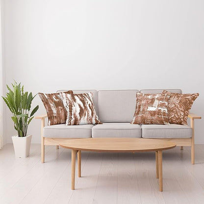 Ambesonne Vintage Throw Pillow Cushion Case Pack of 4, Abstract Grunge Effect Brushstrokes and Waving Striping Stains Paisley Drops, Modern Accent Double-Sided Digital Printing, 24", Redwood Pale Rust