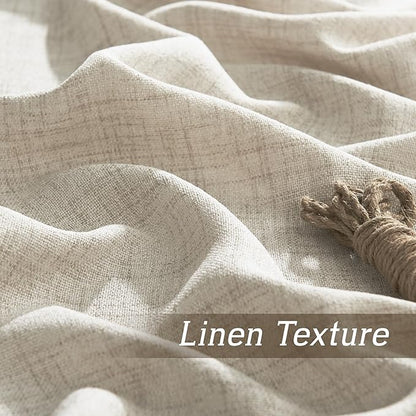 RYB HOME Natural Beige Linen Sheer Curtains 102 inches Long for Living Room and Dining Room, Weave Textured/Rod Pocket, Light Filtering Sheer Curtains and Drapes, W 52 x L 102 inches, 2 Panels Set