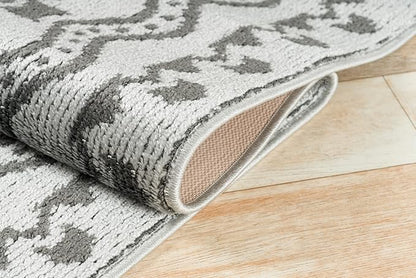 Custom Size Southwestern Style Runner Rug Mat for Wide Hallway Entryway Kitchen Laundry Room with Slip Resistant Latex Rubber Backing, Aztec Light Grey, 31 inch X 12 feet