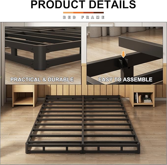 EMODA 4 Inch California King Box Spring Bed Base, 3000 LBS Heavy Duty Metal Mattress Foundation with Fabric Cover, Easy Assembly