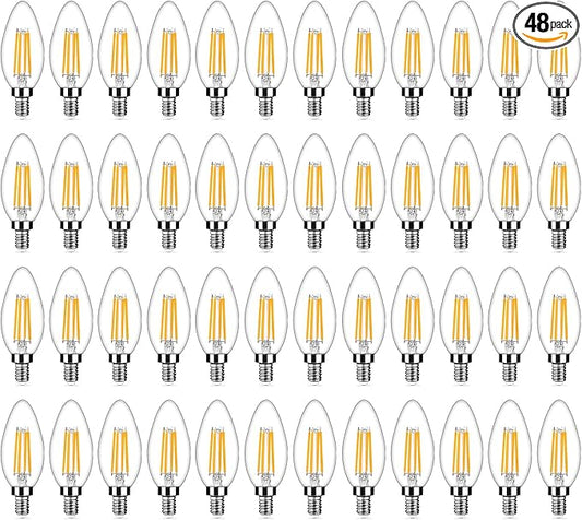 48-Pack Dimmable E12 LED Candelabra Bulbs 40Watt Equivalent, 2700K Warm White, 450Lumens, 4W B11 Vintage Chandelier Light Bulbs, LED Filament Clear Glass Candle Lamp for Ceiling Fan Home Decor