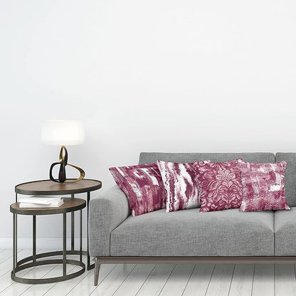 Ambesonne Vintage Throw Pillow Cushion Case Pack of 4, Abstract Grunge Effect Brushstrokes and Waving Striping Stains Paisley Drops, Modern Accent Double-Sided Digital Printing, 24", Raspberry Rose