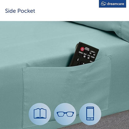 DREAMCARE King Size Sheets Set – 6 pcs Cooling Bed Sheets – up to 15” Deep Pocket King Sheet Set – 2500 Supreme Collection – Extra Soft 100% Brushed Microfiber Hotel Luxury with Side Pocket – Spa Blue