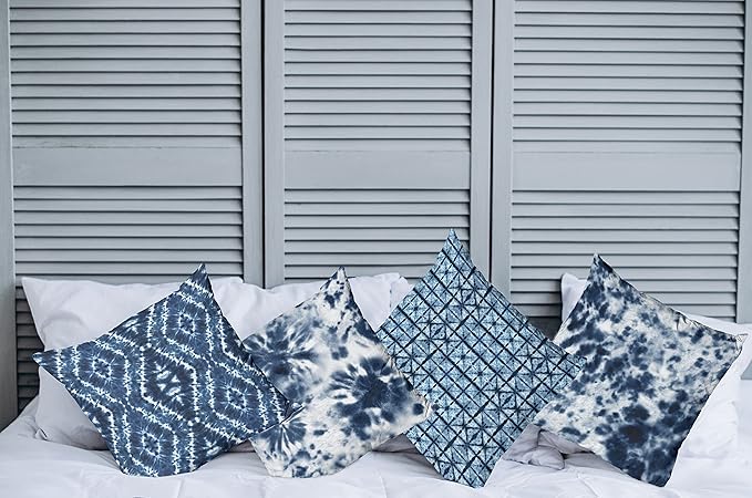 Ambesonne Ethnic Throw Pillow Cushion Case Pack of 4, Watercolor Inspired Hippie Style Tie Dye Like Print Batik Bohemian Themes, Modern Accent Double-Sided Digital Printing, 20", White Blue