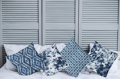 Ambesonne Ethnic Throw Pillow Cushion Case Pack of 4, Watercolor Inspired Hippie Style Tie Dye Like Print Batik Bohemian Themes, Modern Accent Double-Sided Digital Printing, 20", White Blue