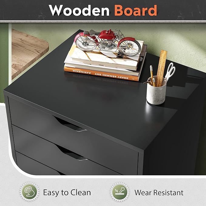 DEVAISE 7-Drawer Chest, Wood File Cabinet with Wheels, Black