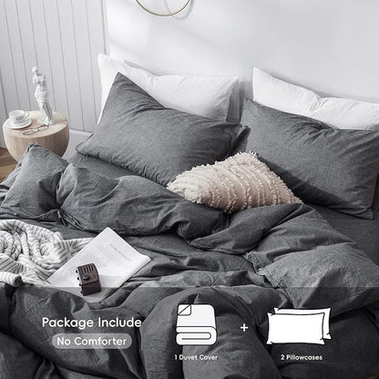 MooMee Bedding Duvet Cover Set 100% Washed Cotton Linen Like Textured Breathable Durable Soft Comfy (Heathered Dark Grey, Palatial King/Oversized King 120"x98")