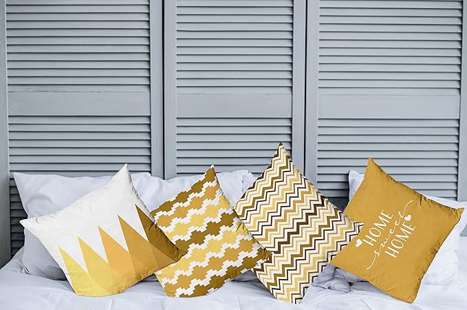 Ambesonne Modern Throw Pillow Cushion Case Pack of 4, Geometric Style Pattern of Triangles Zigzags Love Home Phrase Print, Modern Accent Double-Sided Digital Printing, 18", Pale Orange Amber and White