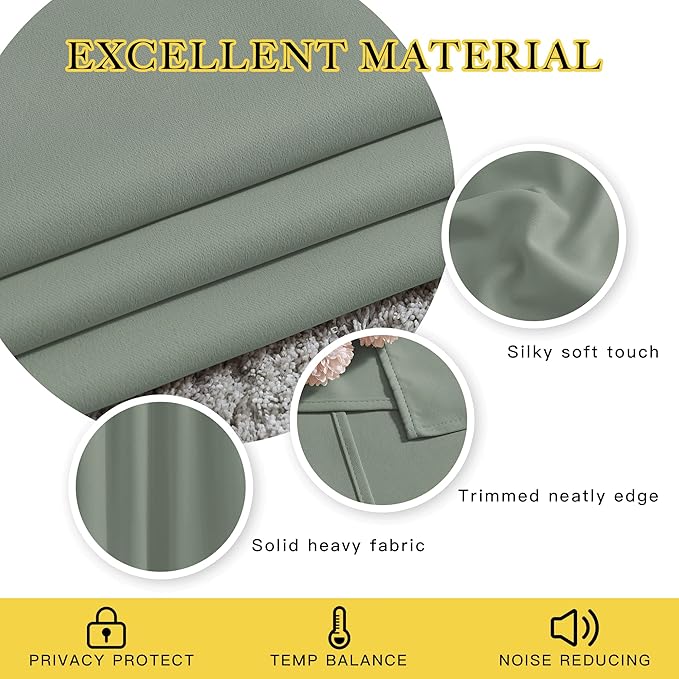 NICETOWN Blackout Living Room Curtains 90 inches Long - Energy Saving Thermal Insulated Sound Dampening Grommet Room Darkening Window Treatments for Bedroom (Sage Green, 2 Panels, W46 x L90)