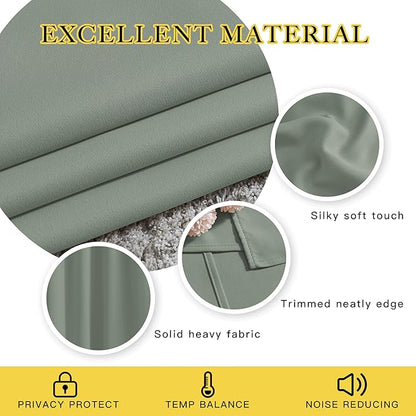 NICETOWN Blackout Bedroom Sage Green Curtains 96 inches Long, Energy Saving Thermal Window Treatments Sound Dampening Drapes Grommet Room Darkening for Living Room, W52 x L96, 2 Panels