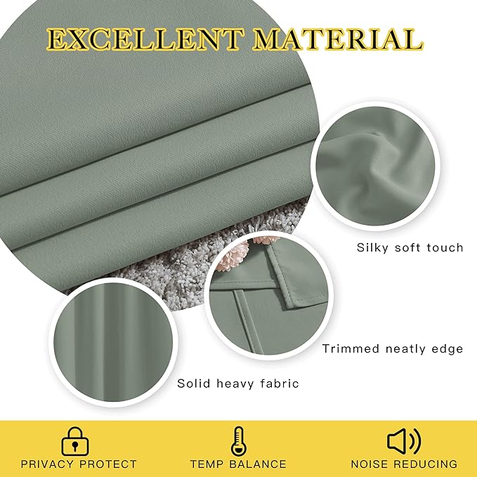 NICETOWN Blackout Greyish Blue Curtains for Bedroom - Window Treatment Thermal Insulated Grommet Solid Drapes Energy Saving Sound Reducing for Basement, 2 Panels, W66 x L54