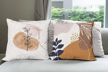 Ambesonne Minimal Throw Pillow Cushion Case Pack of 4, Modern Line Art Plants Leaves Branches with Abstract Watercolor Details, Modern Accent Double-Sided Digital Printing, 18", Rose Umber and Indigo