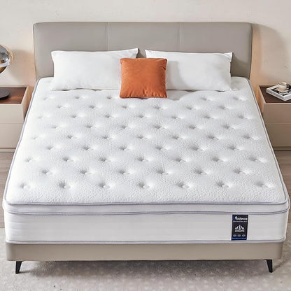 Queen Mattress, 12 Inch Hybrid Mattress in a Box, Memory Foam and Individual Pocket Springs, Soft and Breathable, Soft Feel