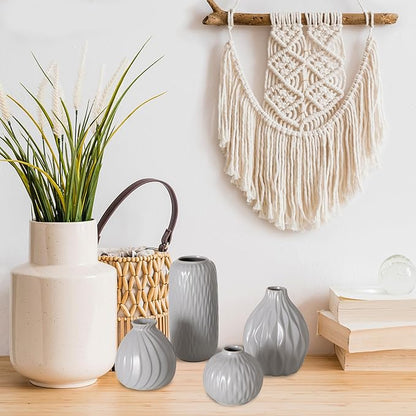 Iconic Scandi Vase 4 Piece Set, Pearly Grey, Glazed, Water-Tight, Porcelain, 3-7.75 Inches