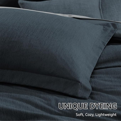 Monbix California King Comforter Set - 7 Pieces Cationic Dyeing Navy Blue Bed in a Bag Cal King Bedding Sets with Comforter, Sheets, Pillowcases & Shams, Reversible Bedding Comforters Sets(108 * 92)