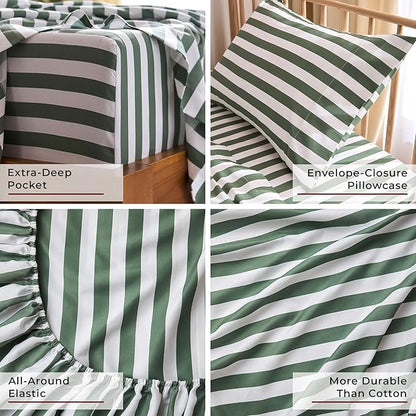 Mellanni Twin XL Sheets Set - 3 PC Iconic Collection Bedding - Hotel Luxury, Extra Soft, Cooling Bed Sheets - Wrinkle, Fade, Stain Resistant (Twin Extra Long, Oxford Stripe Sage)