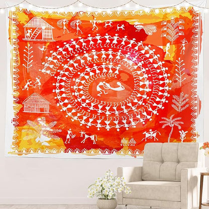 Batmerry Tribal Art Abstract Tapestry, Traditional Ancient Tribal Indian Rural Wall Art Hanging Decoration Polyester Fiber White Ruffled Around For Dorm Room Bedroom Living Room, 30 X 40 Inches